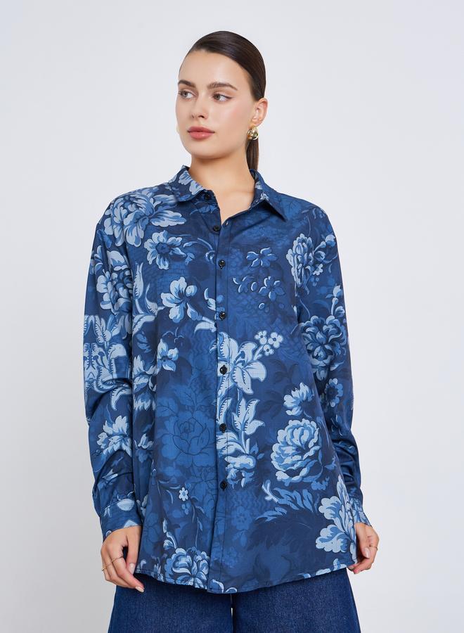 Styli Women Navy Floral Long Sleeve Shirt - Image 3